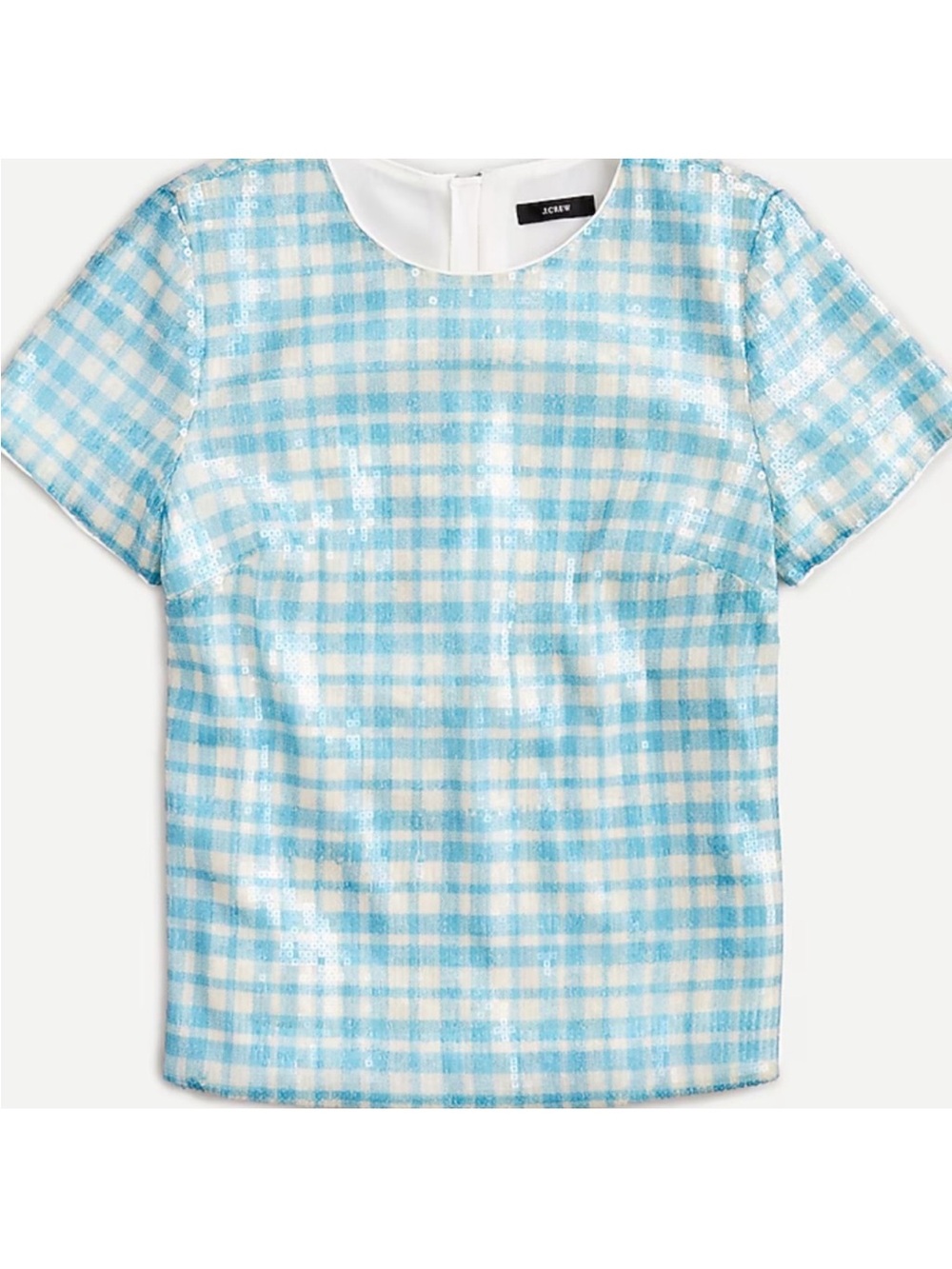 J. Crew Blue and White Check Sequin Gingham Top
